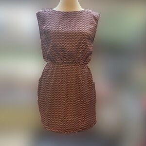 Chevron Pattern Salmon Pink Sleeveless Pencil Dress Size Large